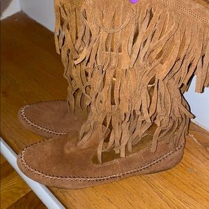 Brown Suede Fringe Boots